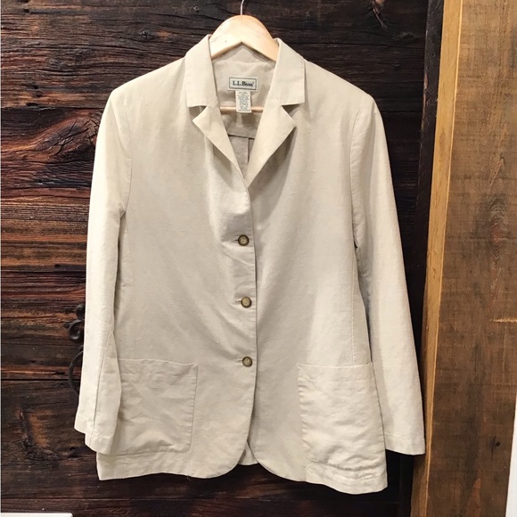 L.L. Bean Jackets & Blazers - LL Bean Linen Blazer Structured Padded Shoulder Long Sleeve Jacket SZ 10